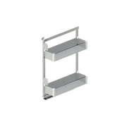 Metal wall-mounted shelf with two tiers on a white background
