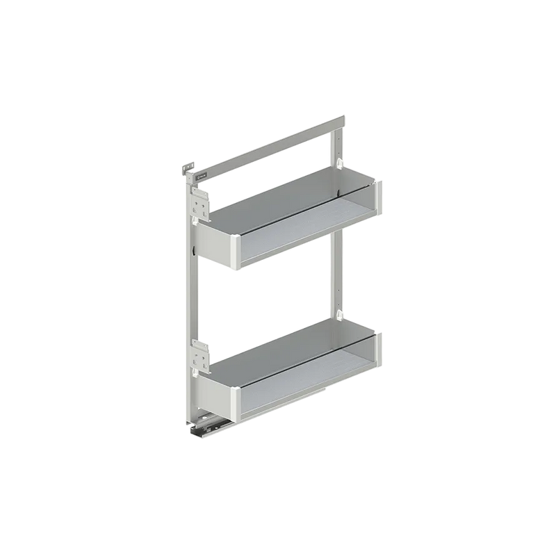 Metal wall-mounted shelf with two tiers on a white background