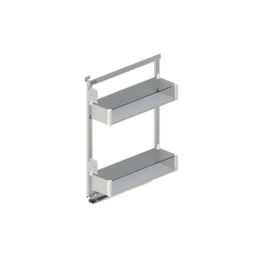 Metal wall-mounted shelf with two tiers on a white background