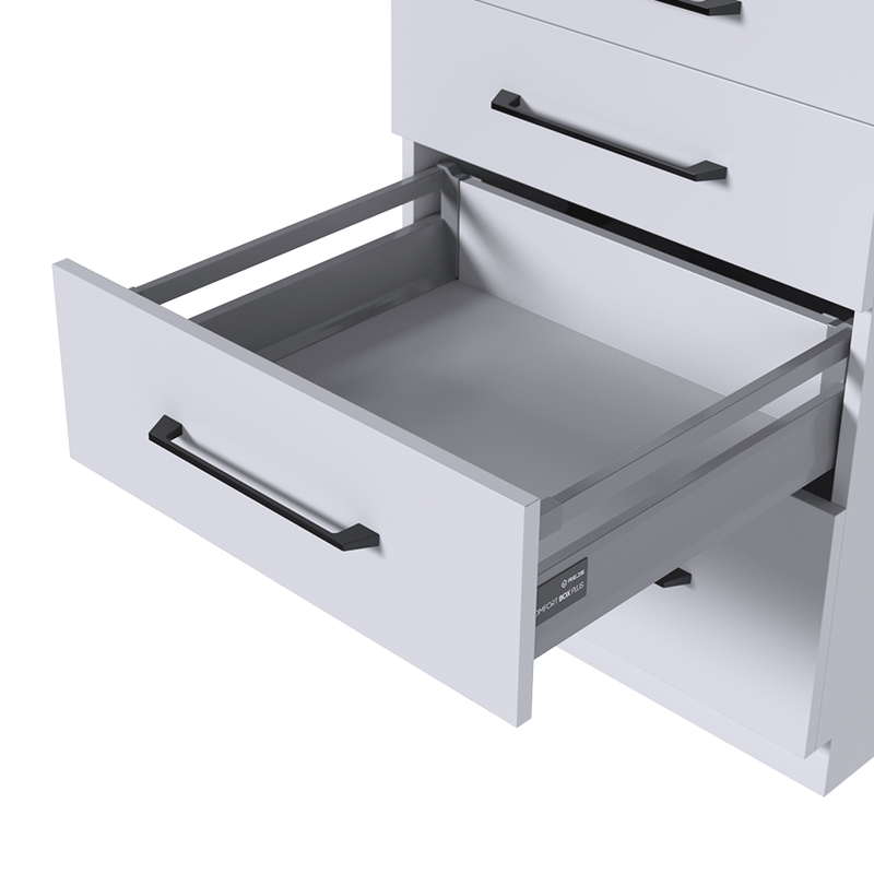 COMFORT BOX PLUS Drawer System H=135 mm (5.3") with Upper Rectangular Railing | Silver & White