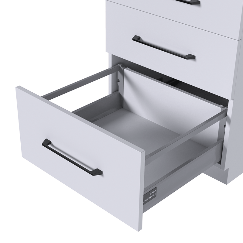COMFORT BOX PLUS Drawer System H=199 mm (7.8") with Upper Rectangular Railing | Silver & White
